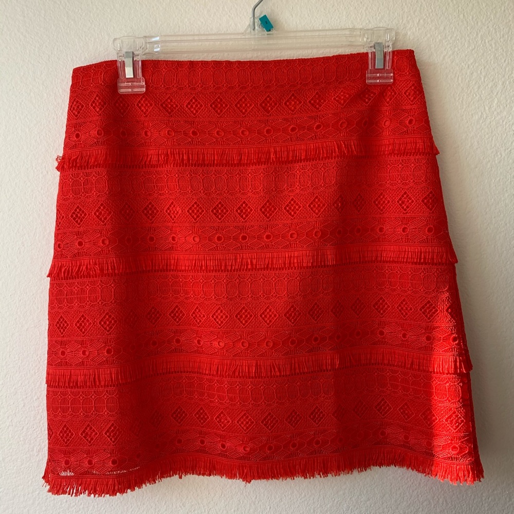 J. Crew Lace Fringe Mini Skirt “Fire”